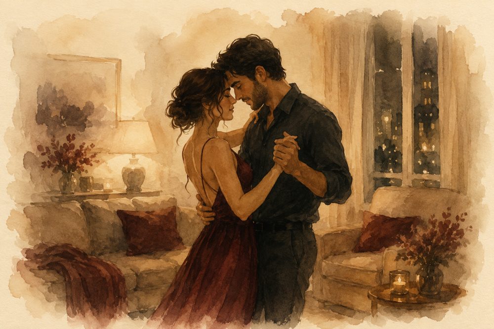 Couple dancing at home