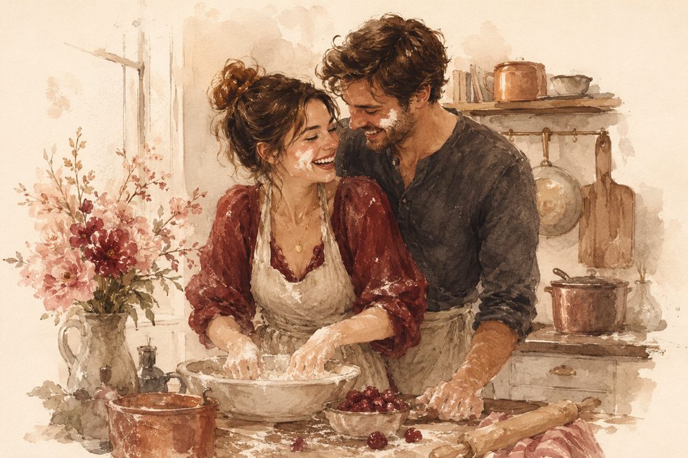 Couple cooking together